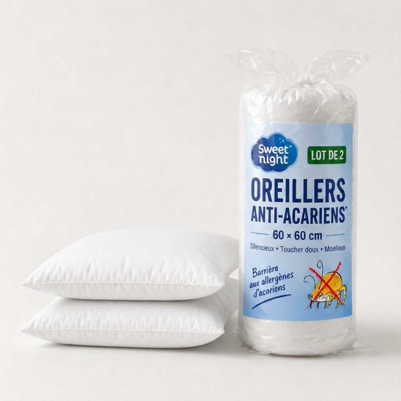 Lot de 2 oreillers anti-acariens 60x60 | Sweetnight