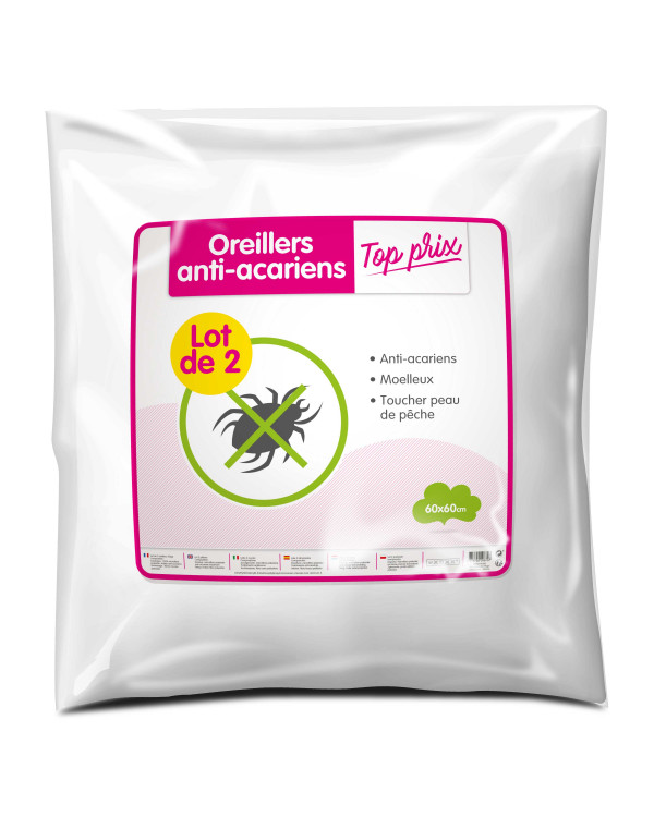Lot de 2 oreillers Anti-acariens