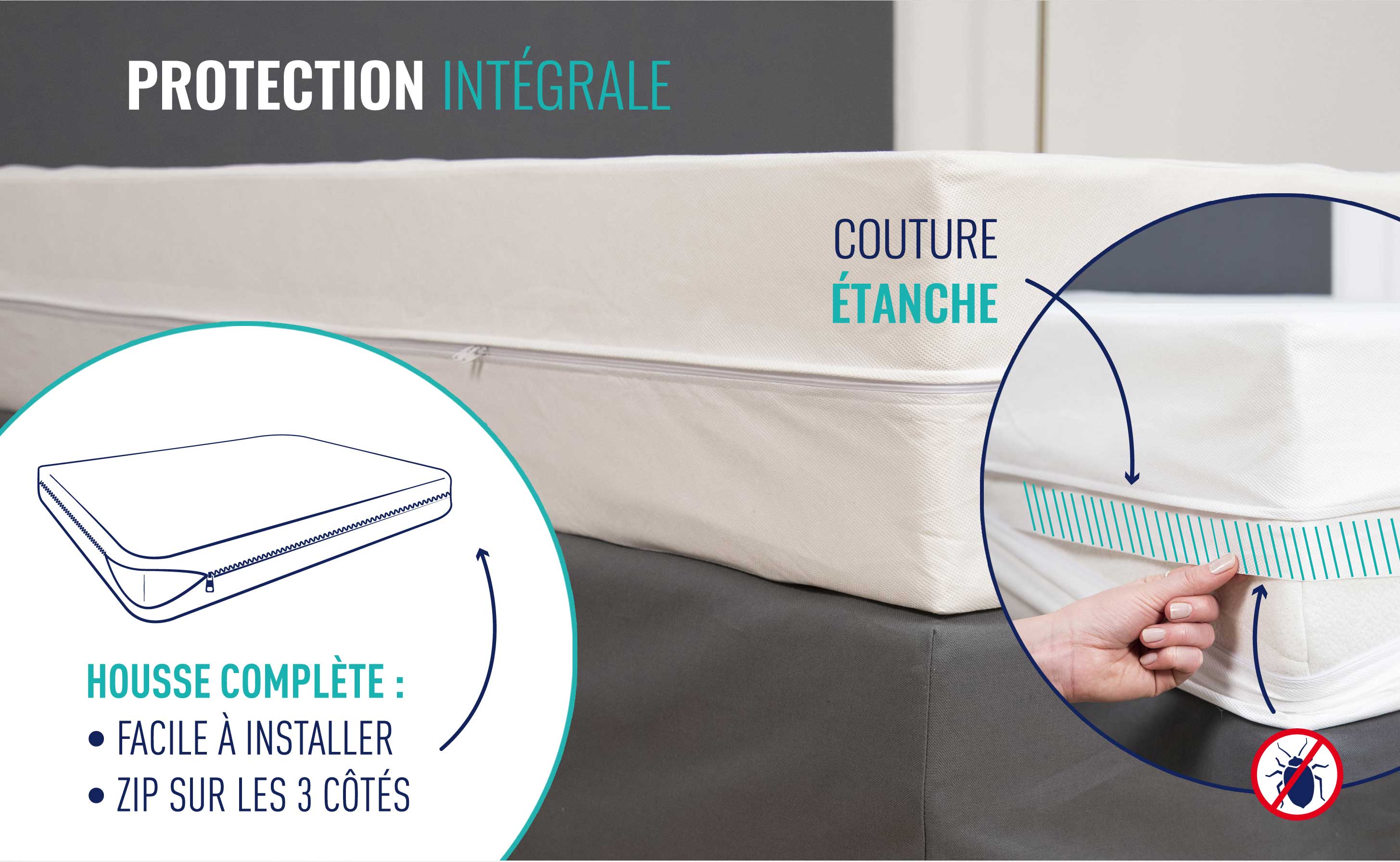 Housse intégrale anti-punaise de lit imperméable Ecolabel